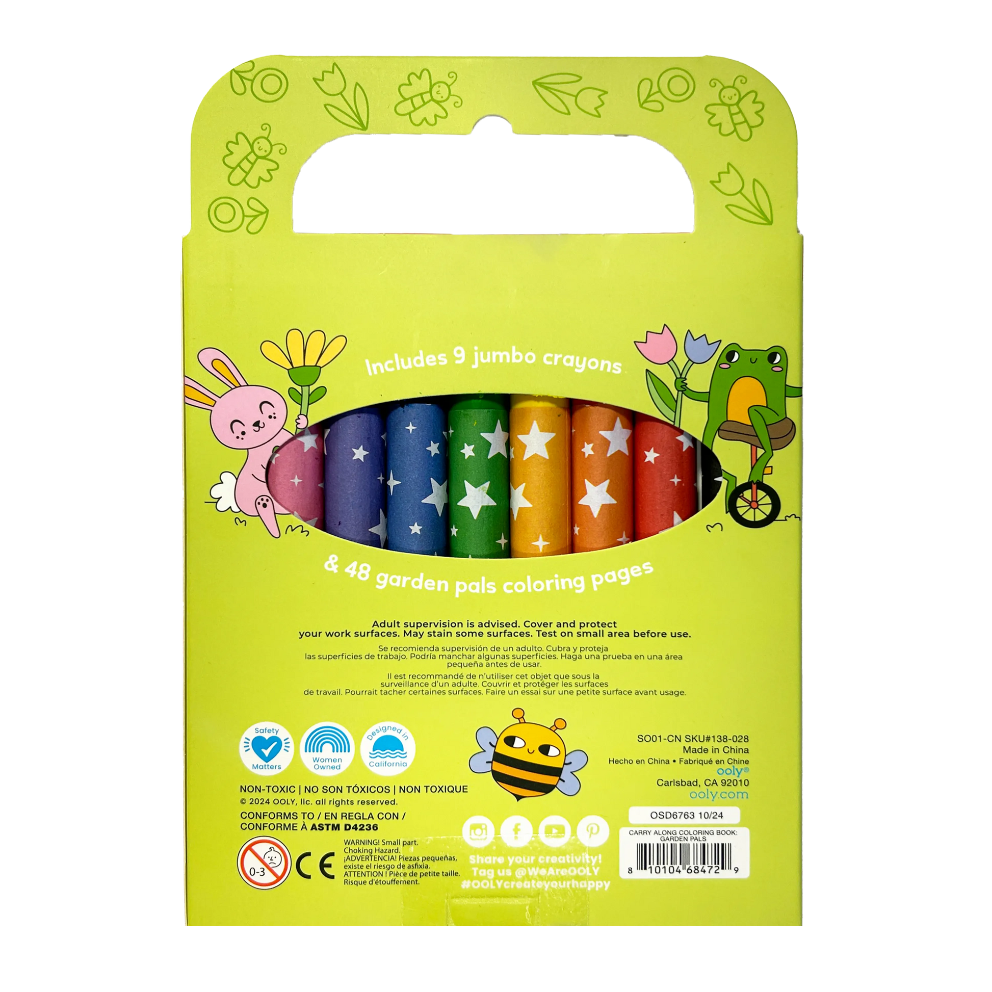 Back of packaging of Carry Along! Coloring Book and Crayon Set - Garden Pals
