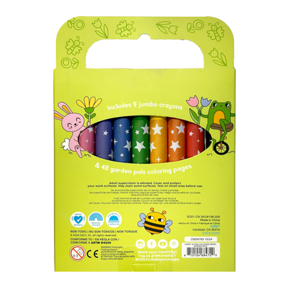 Back of packaging of Carry Along! Coloring Book and Crayon Set - Garden Pals