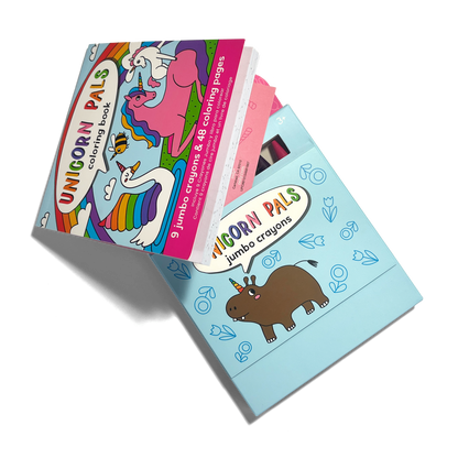 OOLY Carry Along! Coloring Book and Crayon Set - Unicorn Pals with coloring book and crayon set angled