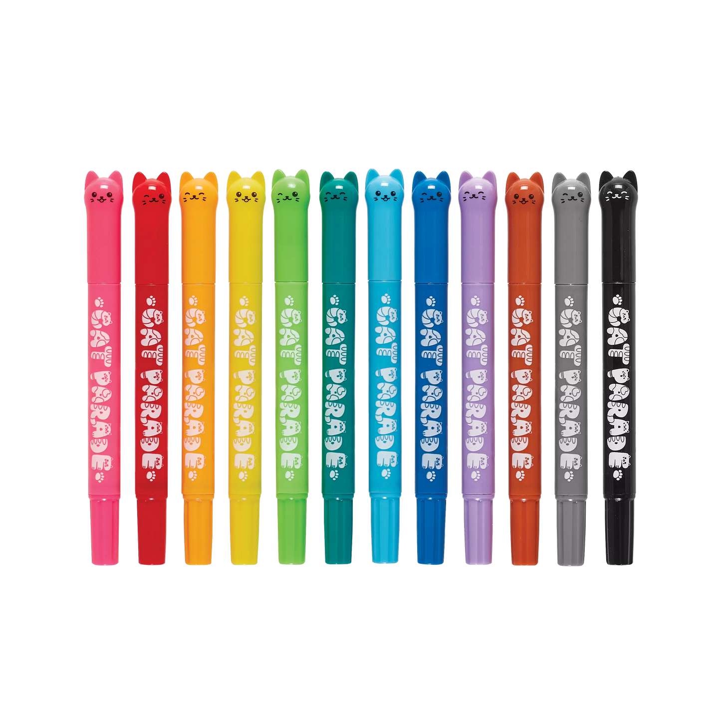 Row of OOLY Cat Parade Gel Crayons with cat shaped caps