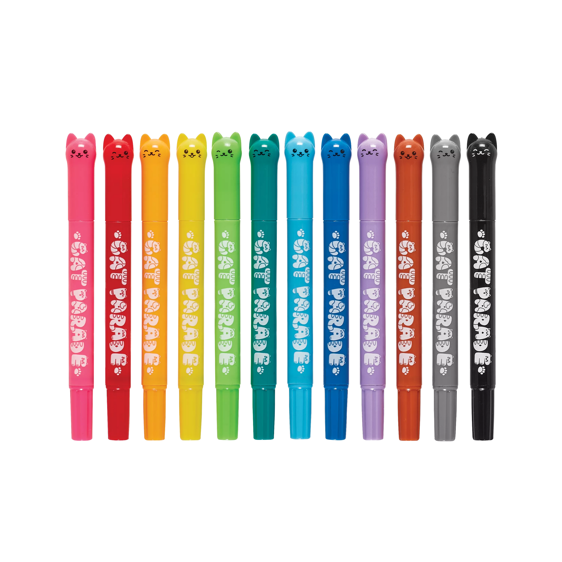 Row of OOLY Cat Parade Gel Crayons with cat shaped caps