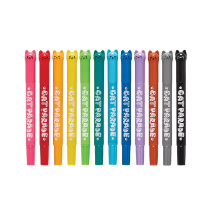 Row of OOLY Cat Parade Gel Crayons with cat shaped caps
