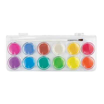 All 12 colors and paint brush in case from OOLY Pearlescent Watercolor Paint set