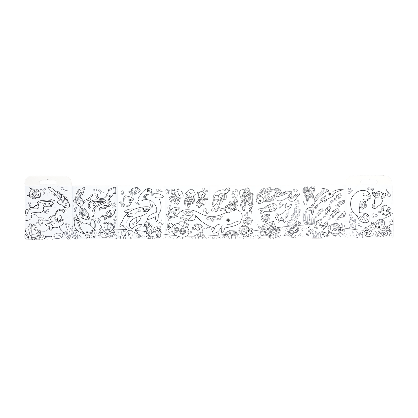 OOLY Color-A-Looong 5' Fold Out Kids Coloring Book - Ocean Adventure open uncolored pages front