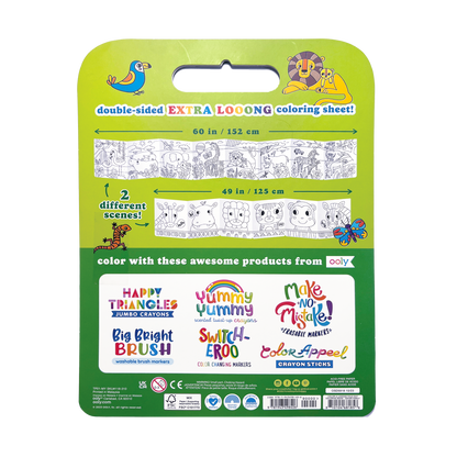 OOLY Color-A-Looong 5' Fold Out Kids Coloring Book - Safari Family back cover