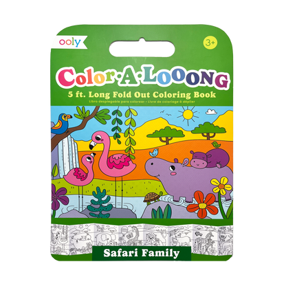 OOLY Color-A-Looong 5' Fold Out Kids Coloring Book - Safari Family front cover