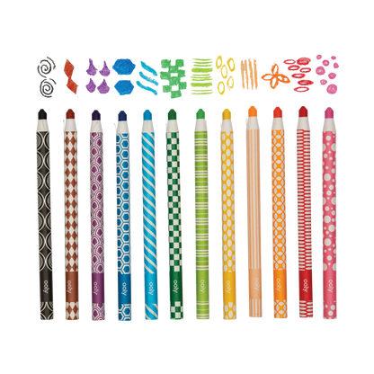 All 12 OOLY Color Appeel Crayon Sticks in a row with color swatches
