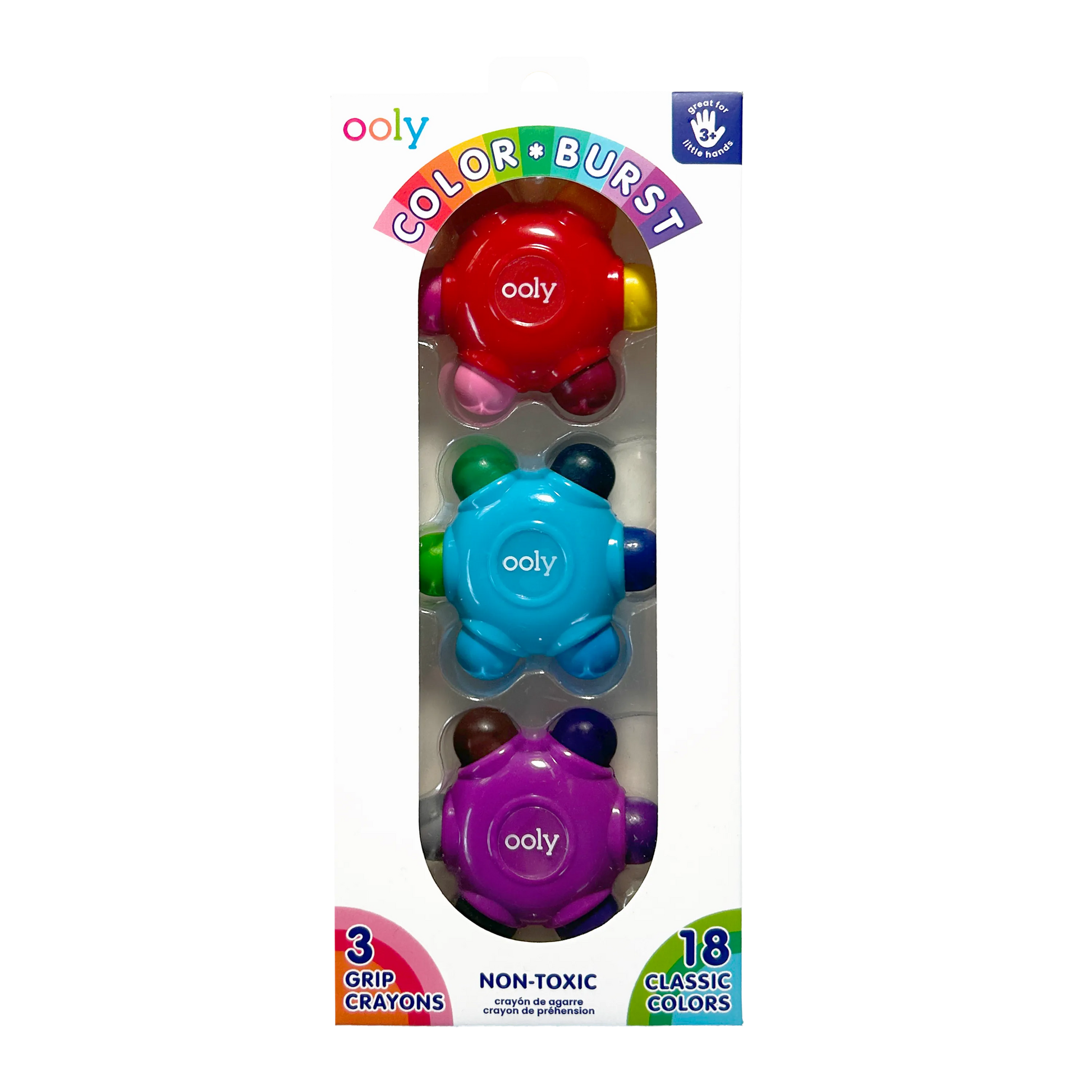 Front of packaging of set of OOLY Color Burst Crayons