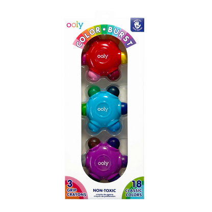 Front of packaging of set of OOLY Color Burst Crayons