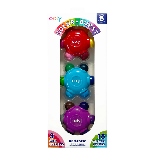 Front of packaging of set of OOLY Color Burst Crayons