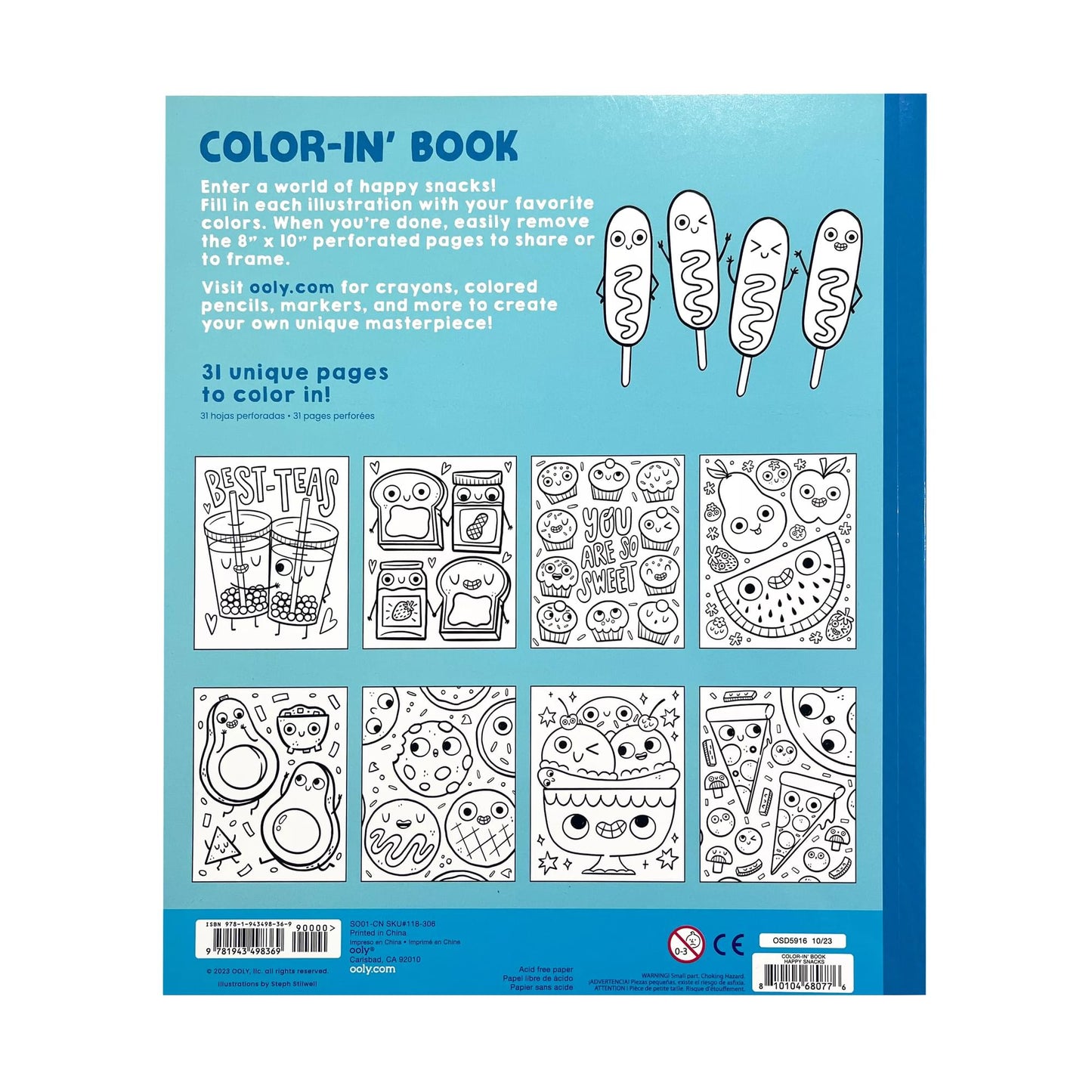 OOLY Color-In Book Coloring Book Happy Snacks back of book