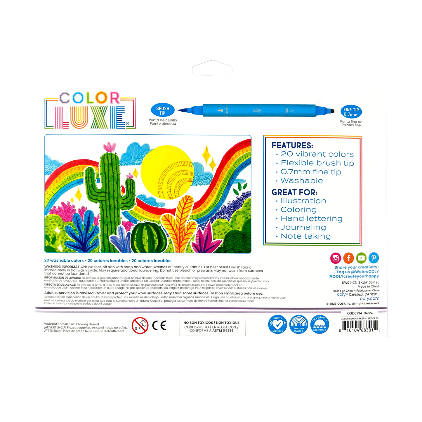 Back of packaging of OOLY Color Luxe Double Ended Markers