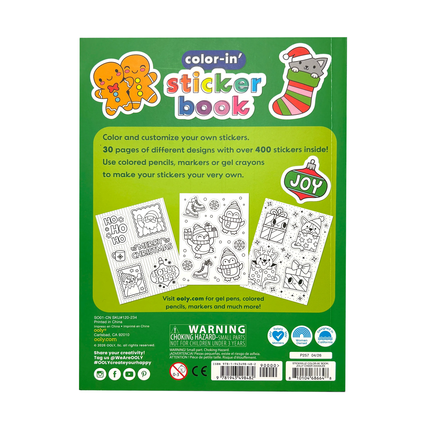 Stickiville: Color-in' Sticker Book - Jolly Cheer Doodles
