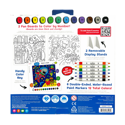 Back of packaging of OOLY Colortopia Color By Number Paint Marker Kit - Epic Adventures set