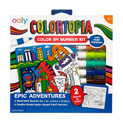 Font of packaging of OOLY Colortopia Color By Number Paint Marker Kit - Epic Adventures