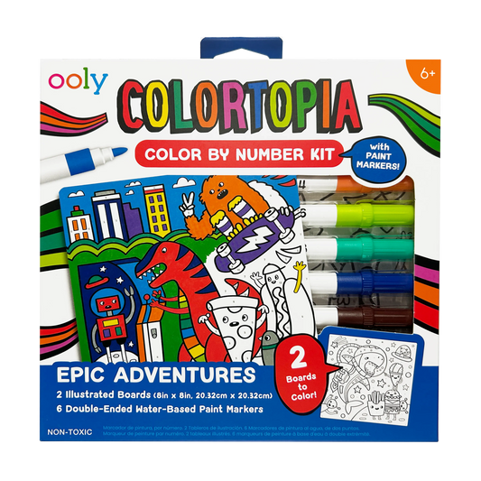 Font of packaging of OOLY Colortopia Color By Number Paint Marker Kit - Epic Adventures