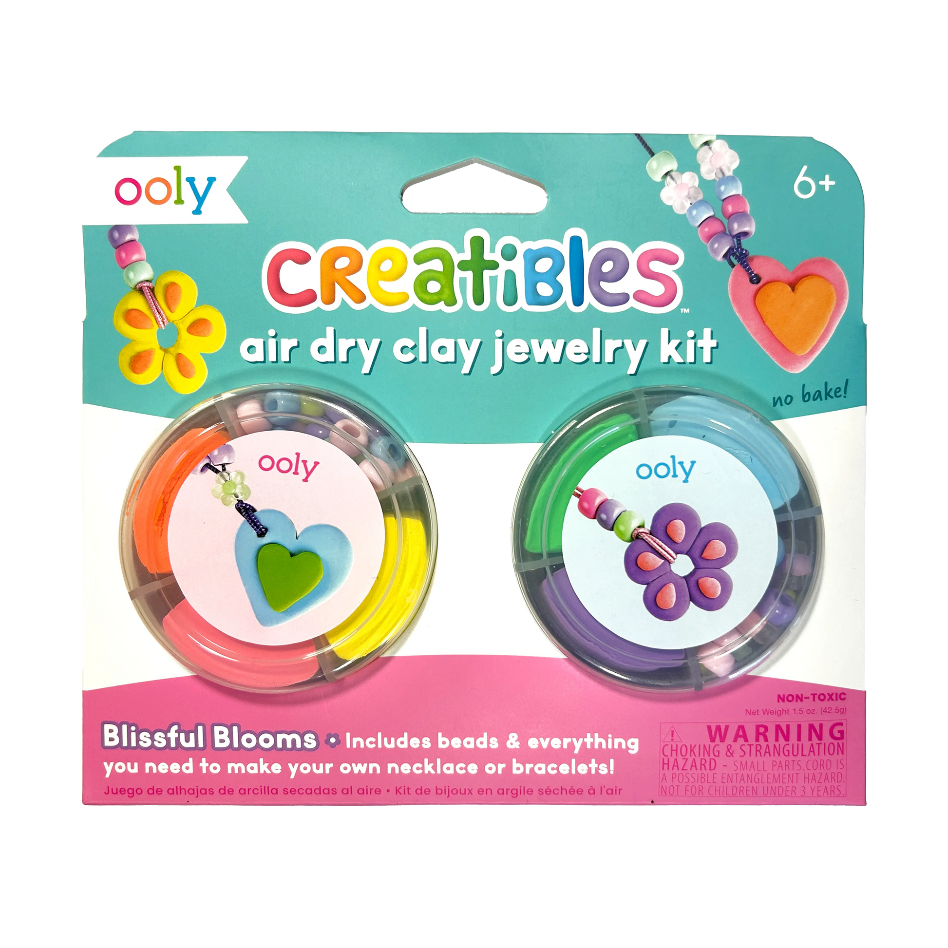 Front of packaging of OOLY Creatibles Air Dry Clay Jewelry Kit - Blissful Blooms