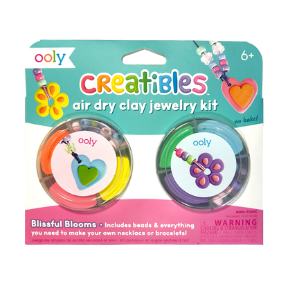 Front of packaging of OOLY Creatibles Air Dry Clay Jewelry Kit - Blissful Blooms