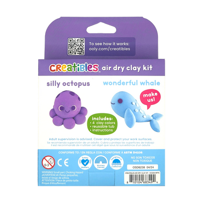 Back of packaging of OOLY Creatibles Mini Air Dry Clay Kit - Ocean Bffs