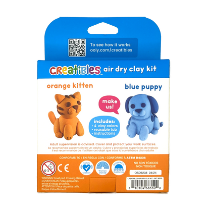 Back of packaging of OOLY Creatibles Mini Air Dry Clay Kit - Pet BFFs
