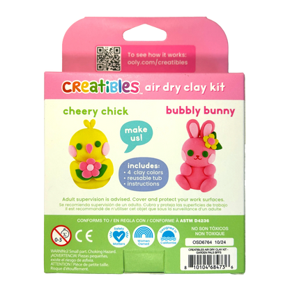 Back of packaging of Creatibles Mini Air Dry Clay Kit - Garden Pals BFFs