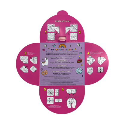 Unfolded instructions for building OOLY DIY Fortune Tellers Activity Kit