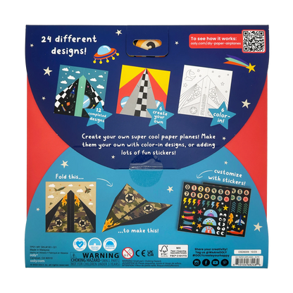 Back of packing of OOLY DIY Paper Airplanes Activity Kit