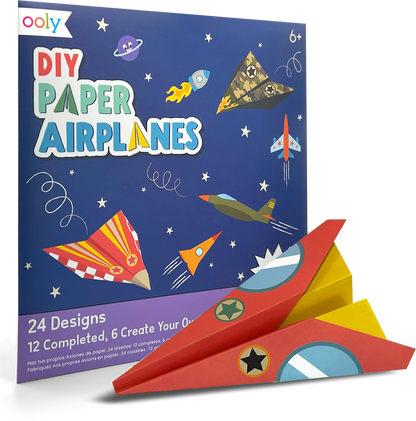 Quarter angle of OOLY DIY Paper Airplanes Activity Kit packaging