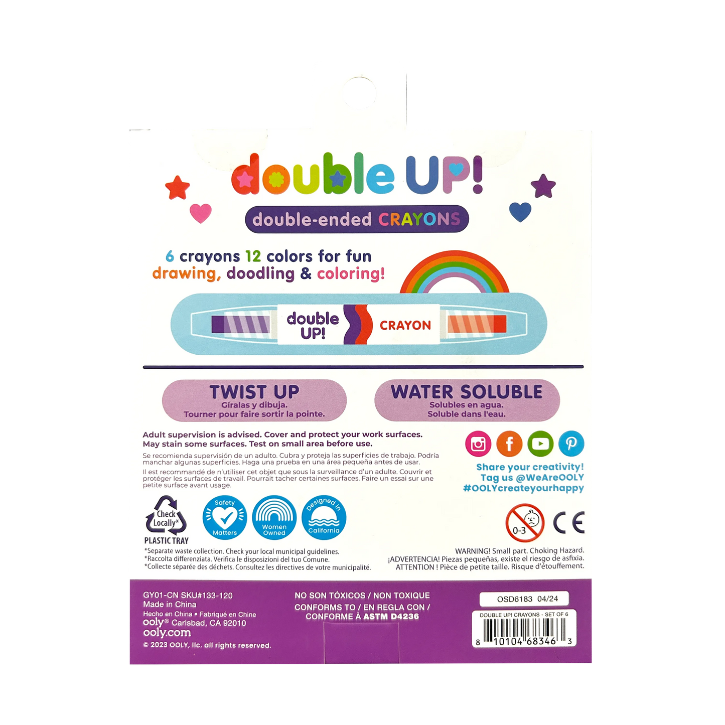 Back of packaging of OOLY Double Up! Double-Ended Crayons