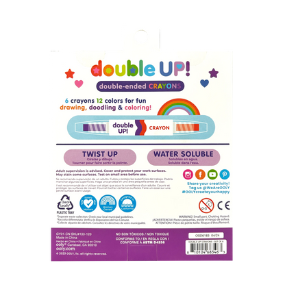 Back of packaging of OOLY Double Up! Double-Ended Crayons