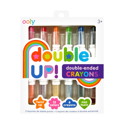 Front of packaging of OOLY Double Up! Double-Ended Crayons