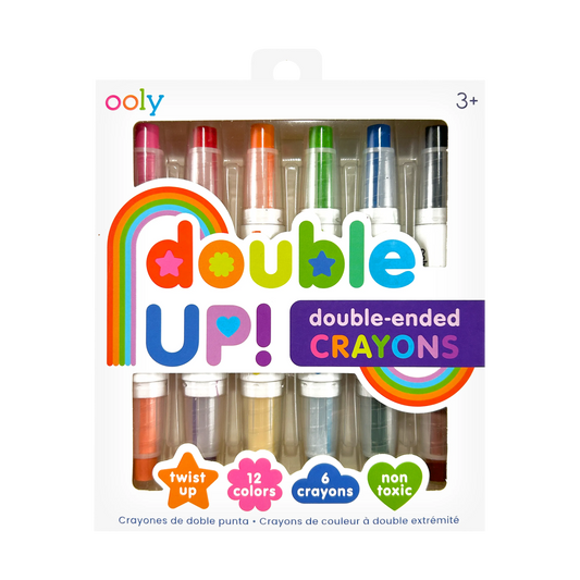 Front of packaging of OOLY Double Up! Double-Ended Crayons