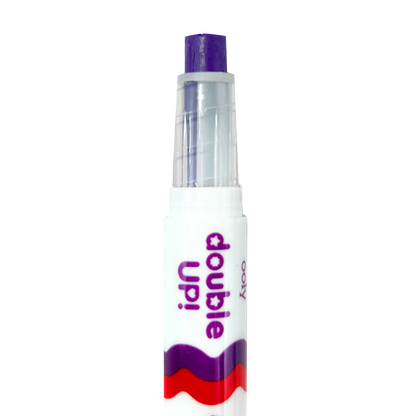 Close up of uncapped purple OOLY Double Up! Double-Ended Crayons
