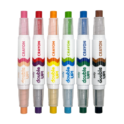 Row of uncapped OOLY Double Up! Double-Ended Crayons
