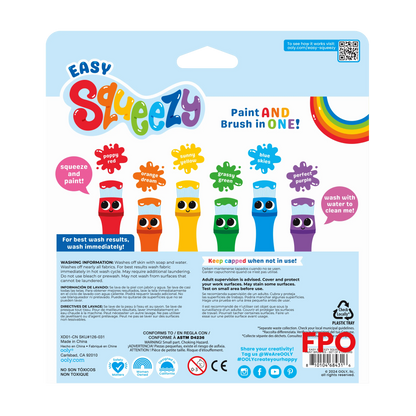 Back of packaging of OOLY Easy Squeezy Squeezable Poster Paint Brushes