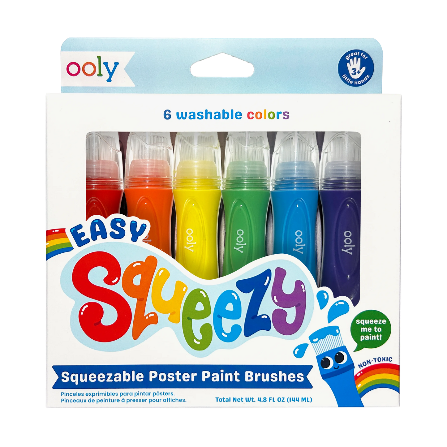 Front of packaging of OOLY Easy Squeezy Squeezable Poster Paint Brushes
