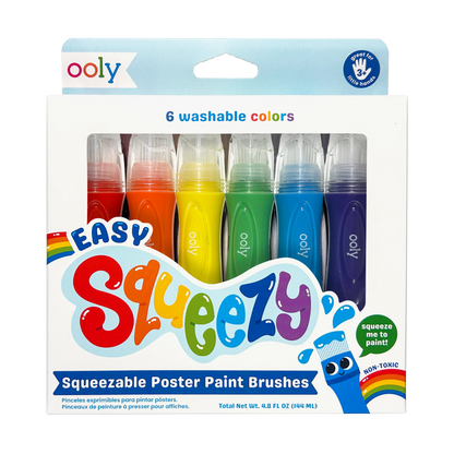 Front of packaging of OOLY Easy Squeezy Squeezable Poster Paint Brushes