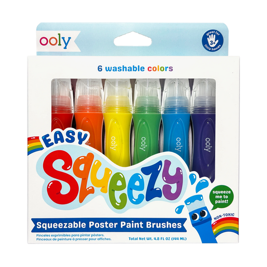 Front of packaging of OOLY Easy Squeezy Squeezable Poster Paint Brushes