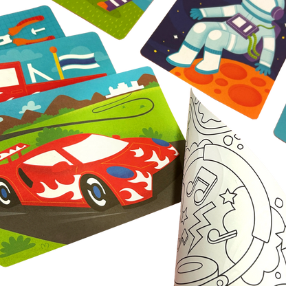 Close up of foil pages from OOLY Foil-tastic Foil Art & Coloring Set - Gadgets & Gizmos
