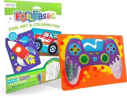 Quarter angle of OOLY Foil-tastic Foil Art & Coloring Set - Gadgets & Gizmos packaging
