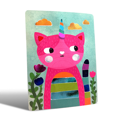 Foil card with unicorn cat from OOLY Foil-tastic Foil Art & Coloring Set - Whimsical World