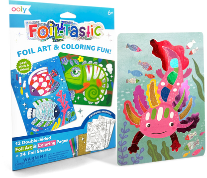 Quarter angle of OOLY Foil-tastic Foil Art & Coloring Set - Awesome Animals packaging
