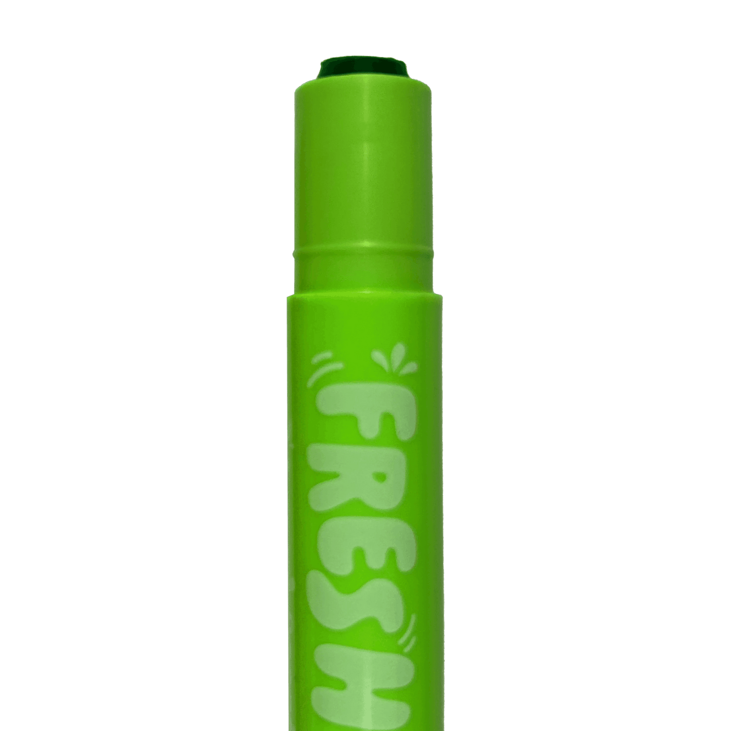 Close up of uncapped, green OOLY Fresh Pick Apple Scented Gel Crayon