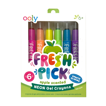 Front of packaging of OOLY Fresh Pick Apple Scented Gel Crayons