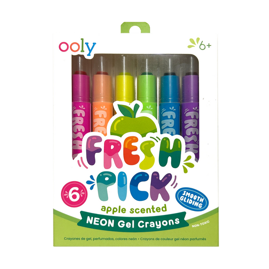 Front of packaging of OOLY Fresh Pick Apple Scented Gel Crayons