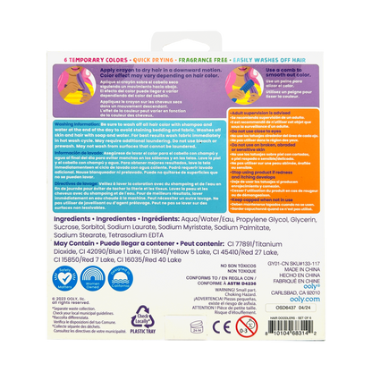 OOLY Hair Doodlers Hair Crayons - Set of 6 back of packaging