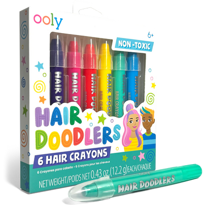 OOLY Hair Doodlers Hair Crayons - Set of 6 quarter angle of packaging