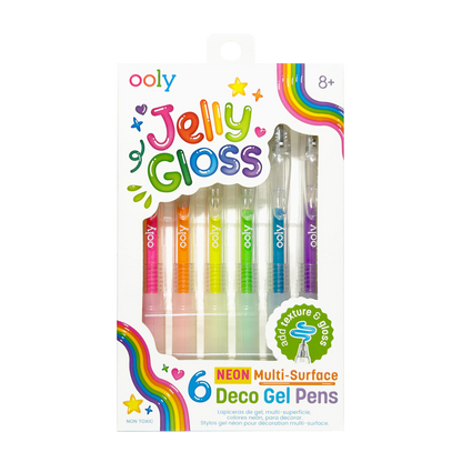 Front of packaging of OOLY Jelly Gloss Neon Multi-Surface Deco Gel Pens
