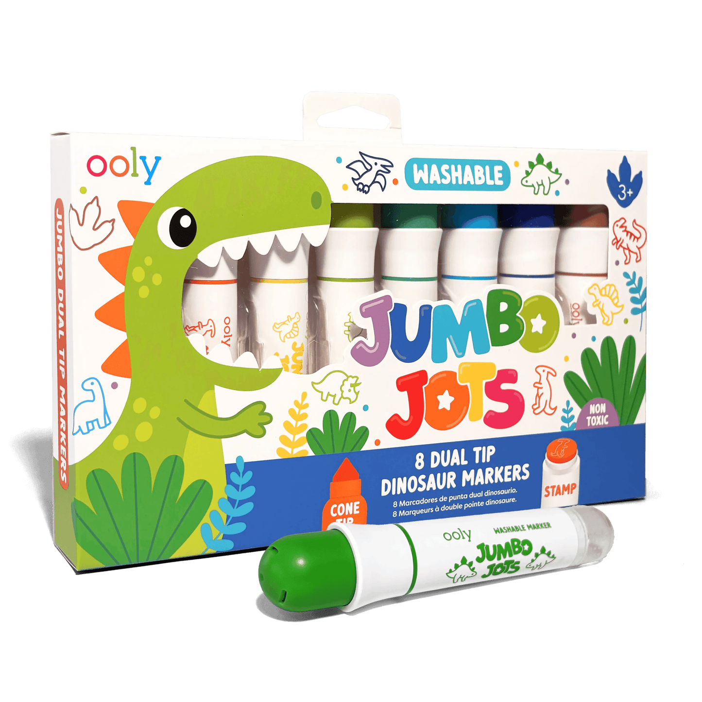 Jumbo Jots: Dual Tip Cone & Stamp Markers - Dinosaur (Set of 8)