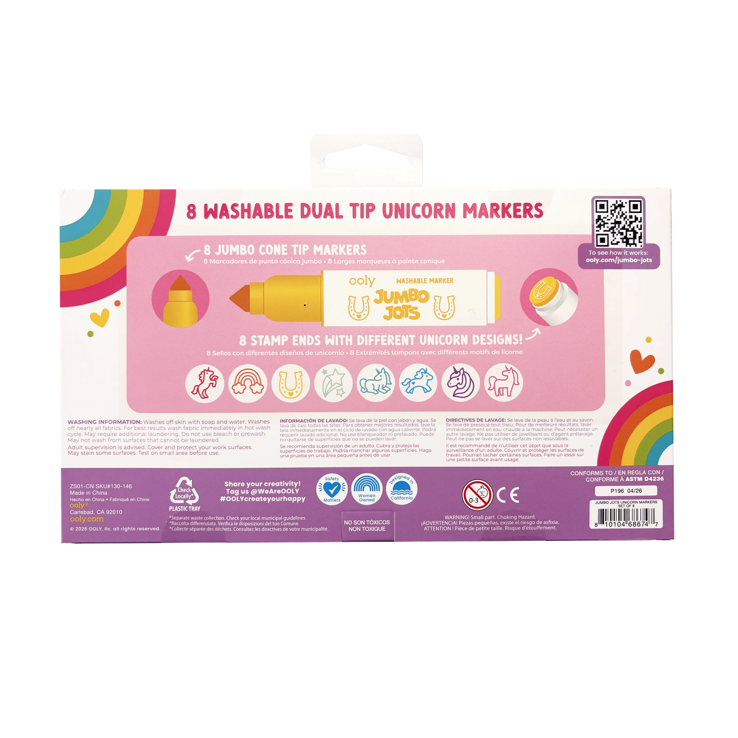 Jumbo Jots: Dual Tip Cone & Stamp Markers - Unicorn (Set of 8)